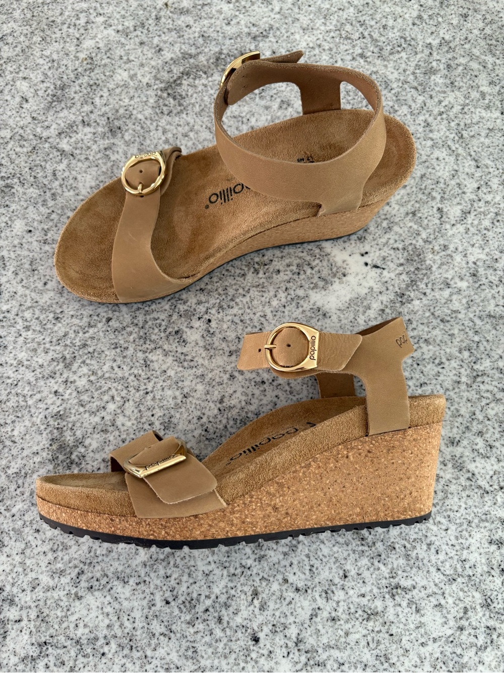 Papillio Birkenstock Soley-Ring Buckle Sandals sand wedge size 38, 7